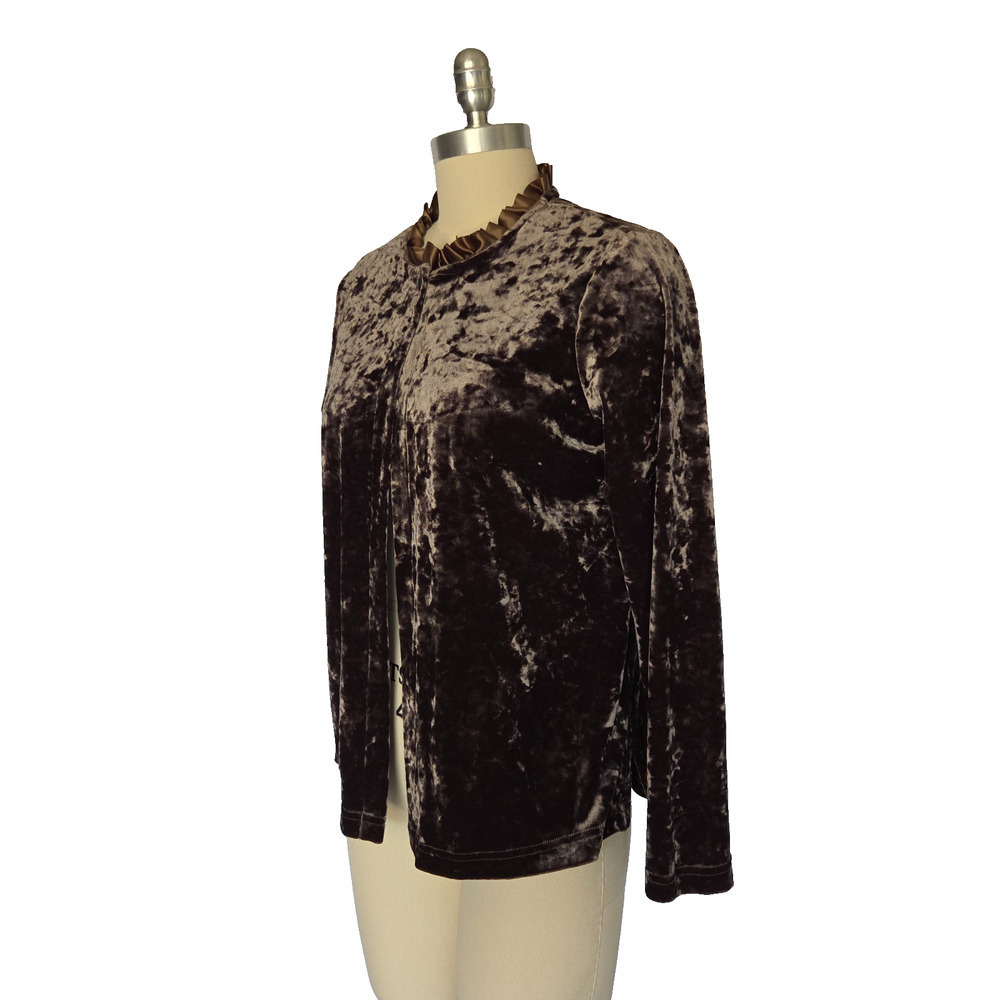 Vintage 90s Crushed Velvet Top Size S M Brown Ribbon Goth Grunge Whimsygoth - Picture 4 of 7